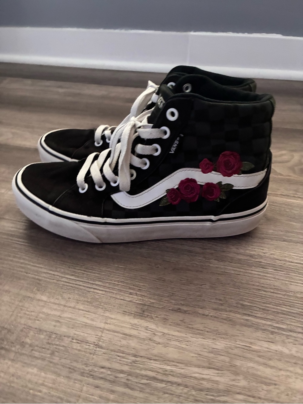 Vans Black High-Top Sneakers with Red Rose Embroidery